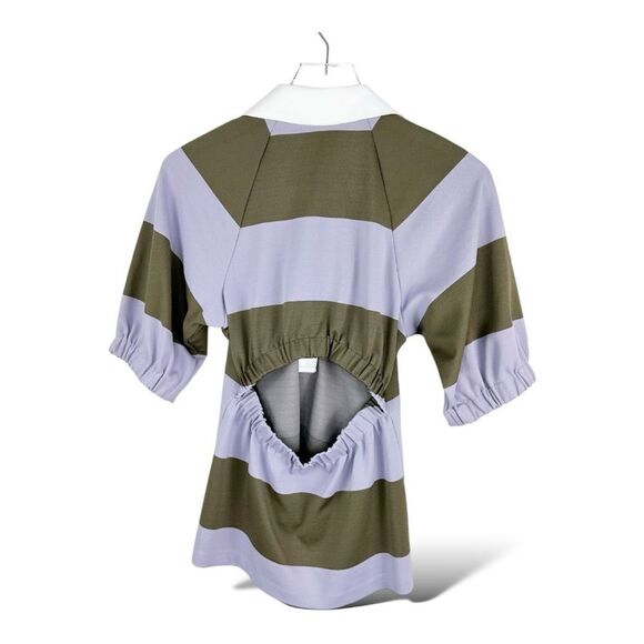 NWT Tibi - The Rugby Dress Purple Green‎ Striped 3/4 Sleeve Mini Dress XS - Picture 2 of 15